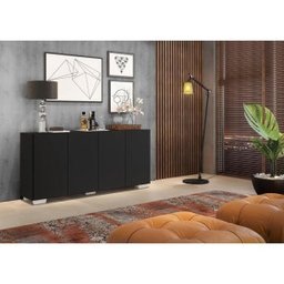Aparador Buffet 4 Portas com Pés Quadrados Veneza Preto/Branco - 8