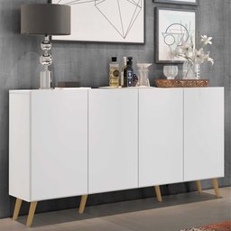 Aparador Buffet 4 Portas com Pés Retrô Veneza Branco/natural - 2