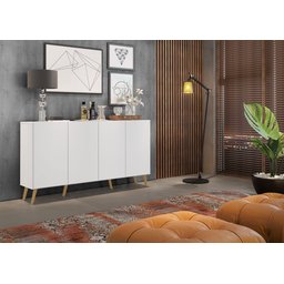 Aparador Buffet 4 Portas com Pés Retrô Veneza Branco/natural - 8