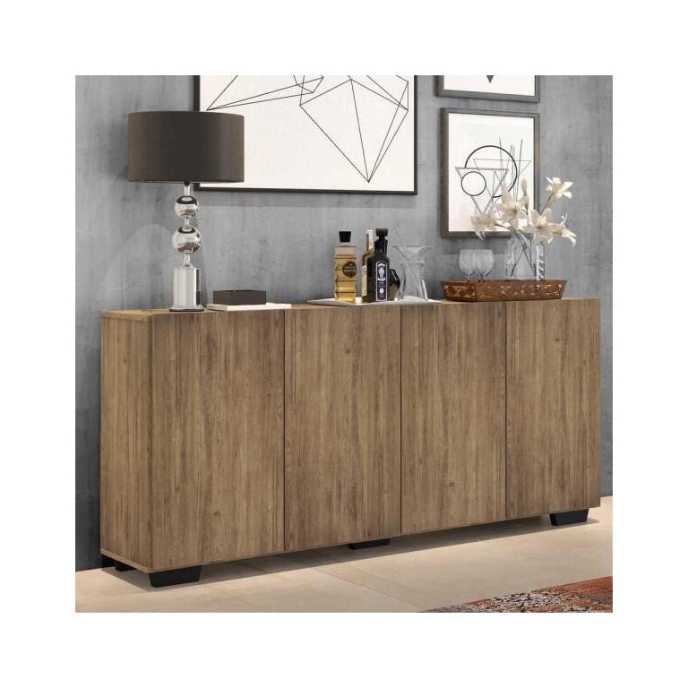 Aparador Buffet 4 Portas com Pés Quadrados Veneza Rustic/Preto