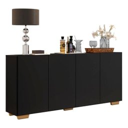 Aparador Buffet 4 Portas com Pés Quadrados Veneza Preto/Natural - 3