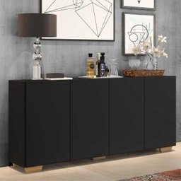 Aparador Buffet 4 Portas com Pés Quadrados Veneza Preto/Natural - 2