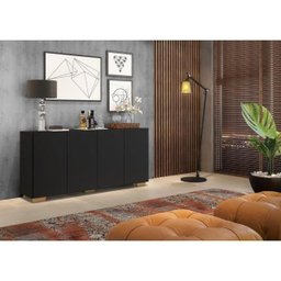 Aparador Buffet 4 Portas com Pés Quadrados Veneza Preto/Natural - 8
