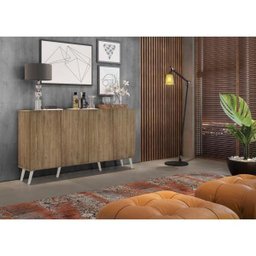 Aparador Buffet 4 Portas com Pés Retrô Veneza Rustic/Branco - 8