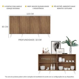 Aparador Buffet 4 Portas com Pés Retrô Veneza Rustic/Branco - 4