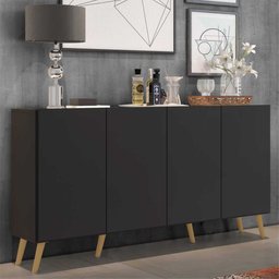 Aparador Buffet 4 Portas com Pés Retrô Veneza Preto/Natural - 3