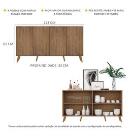 Aparador Buffet 4 Portas com Pés Retrô Veneza Rustic/Natural - 4
