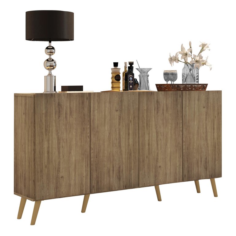 Aparador Buffet 4 Portas com Pés Retrô Veneza Rustic/Natural