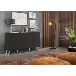 Aparador Buffet 4 Portas com Pés Retrô Veneza Preto/Branco - 8