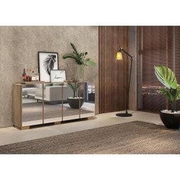 Aparador Buffet 4 Portas com Espelho e Pés Quadrados Vegas Rustic/Natural - 8