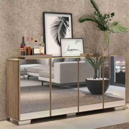 Aparador Buffet 4 Portas com Espelho e Pés Quadrados Vegas Rustic/Branco - 2