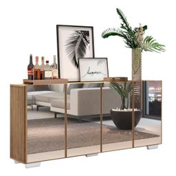 Aparador Buffet 4 Portas com Espelho e Pés Quadrados Vegas Rustic/Branco - 3