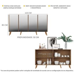 Aparador Buffet 4 Portas com Espelho e Pés Retrô Vegas Rustic/Natural - 4