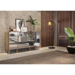 Aparador Buffet 4 Portas com Espelho e Pés Retrô Vegas Rustic/Natural - 8