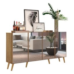 Aparador Buffet 4 Portas com Espelho e Pés Retrô Vegas Rustic/Natural - 3