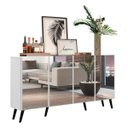 Ver imagem 3 de Aparador Buffet 4 Portas com Espelho e Pés Retrô Vegas Branco/Preto