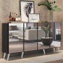 Ver imagem 2 de Aparador Buffet 4 Portas com Espelho e Pés Retrô Vegas Preto/Branco