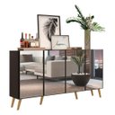 Ver imagem 3 de Aparador Buffet 4 Portas com Espelho e Pés Retrô Vegas Preto/Natural