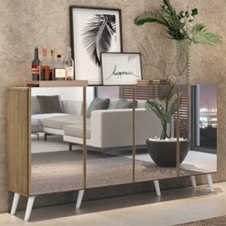 Aparador Buffet 4 Portas com Espelho e Pés Retrô Vegas Rustic/Branco - 2