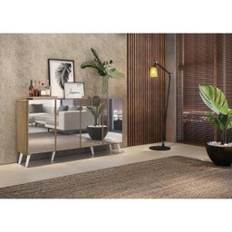 Aparador Buffet 4 Portas com Espelho e Pés Retrô Vegas Rustic/Branco - 8
