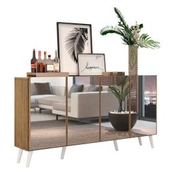 Aparador Buffet 4 Portas com Espelho e Pés Retrô Vegas Rustic/Branco - 3