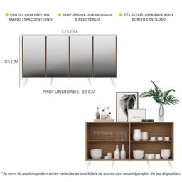 Aparador Buffet 4 Portas com Espelho e Pés Retrô Vegas Rustic/Branco - 4