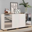 Ver imagem 2 de Aparador Buffet com Espelho e Pés Quadrados Vegas Branco/Natural