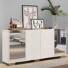 Aparador Buffet com Espelho e Pés Quadrados Vegas Branco/Natural - 2
