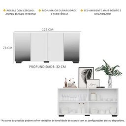 Aparador Buffet com Espelho e Pés Quadrados Vegas Branco/Preto - 4