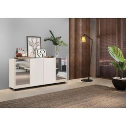 Aparador Buffet com Espelho e Pés Quadrados Vegas Branco/Preto - 8