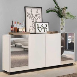 Aparador Buffet com Espelho e Pés Quadrados Vegas Branco/Preto - 2