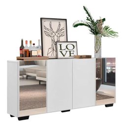 Aparador Buffet com Espelho e Pés Quadrados Vegas Branco/Preto - 3