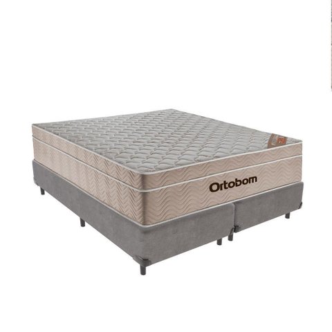 Cama + Box Airtech Colchão Ortobom Queen 158cm Springpocket Cinza