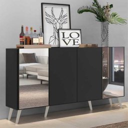 Aparador Buffet com Espelho e Pés Retrô Vegas Preto/Branco - 2