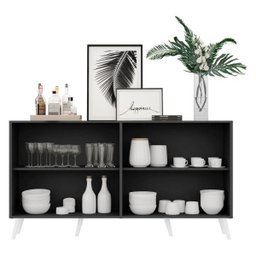 Aparador Buffet com Espelho e Pés Retrô Vegas Preto/Branco - 6