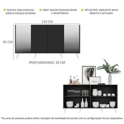 Aparador Buffet com Espelho e Pés Retrô Vegas Preto/Branco - 4