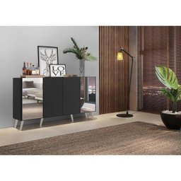 Aparador Buffet com Espelho e Pés Retrô Vegas Preto/Branco - 8