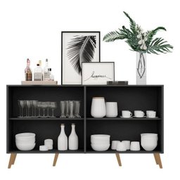 Aparador Buffet com Espelho e Pés Retrô Vegas Preto/Natural - 6