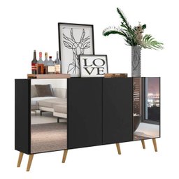 Aparador Buffet com Espelho e Pés Retrô Vegas Preto/Natural - 3