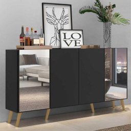 Aparador Buffet com Espelho e Pés Retrô Vegas Preto/Natural - 2