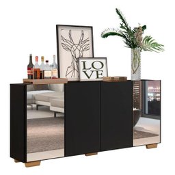 Aparador Buffet com Espelho e Pés Quadrados Vegas Preto/Natural - 3