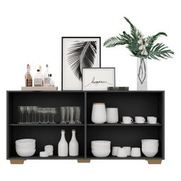 Aparador Buffet com Espelho e Pés Quadrados Vegas Preto/Natural - 6