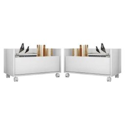 Kit com 2 Mesas de Cabeceira 60cm com Rodízios Multimóveis Branca - 1