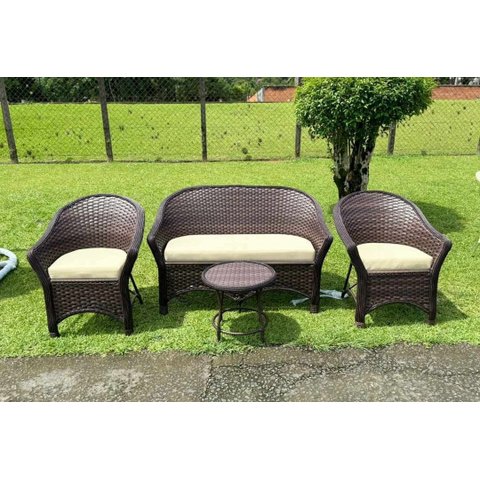 Conjunto 1 Sofá 2 Polreonas 1 Mesinha Fibra Sintética Jardim Varanda Área Externa.