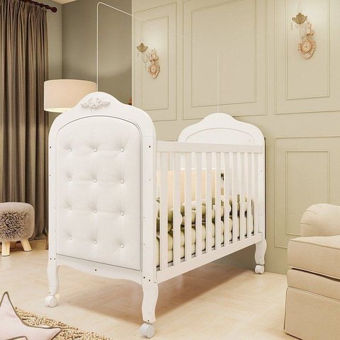 Berço Minicama 3 em 1 com Capitonê 100% MDF Maya Espresso Móveis Branco Brilho/Corino