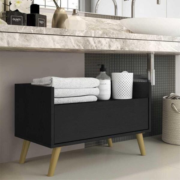 Gabinete Armário Banheiro 60cm com Pés Retrô Multimóveis Preto/Natural é boa?