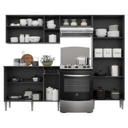 Cozinha Compacta com Armário e Balcão com Tampo Pequim Up Multimóveis Preta/Lacca Fumê - 5