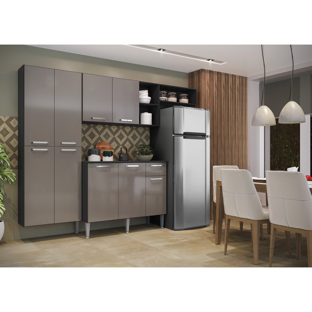 Cozinha Compacta com Armário e Balcão com Tampo Pequim Sun Multimóveis Preta/Lacca Fumê - 7