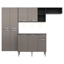 Cozinha Compacta com 3 Leds Armário e Balcão com Tampo Pequim Sun Multimóveis Preta/Lacca Fumê - 6 Cozinha Compacta com 3 Leds Armário e Balcão com Tampo Pequim Sun Multimóveis Preta/Lacca Fumê - 6