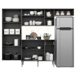 Cozinha Compacta com 3 Leds Armário e Balcão com Tampo Pequim Sun Multimóveis Preta/Lacca Fumê - 5 Cozinha Compacta com 3 Leds Armário e Balcão com Tampo Pequim Sun Multimóveis Preta/Lacca Fumê - 5